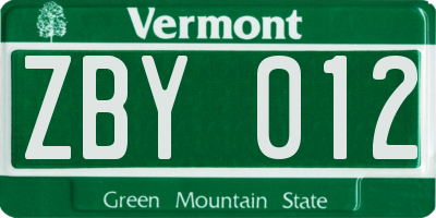VT license plate ZBY012
