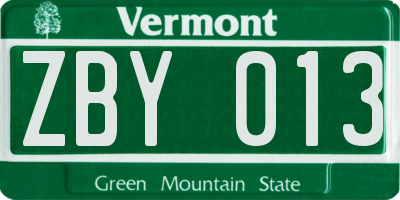 VT license plate ZBY013