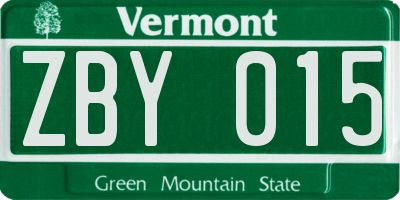 VT license plate ZBY015