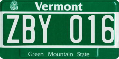 VT license plate ZBY016