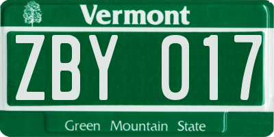 VT license plate ZBY017
