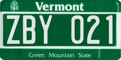 VT license plate ZBY021