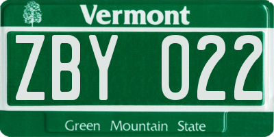 VT license plate ZBY022