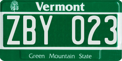 VT license plate ZBY023