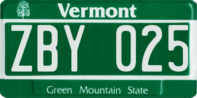 VT license plate ZBY025