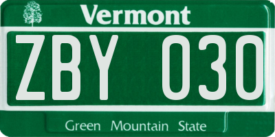 VT license plate ZBY030