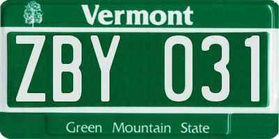 VT license plate ZBY031