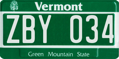 VT license plate ZBY034