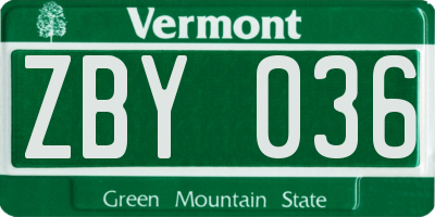 VT license plate ZBY036