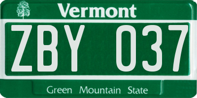 VT license plate ZBY037