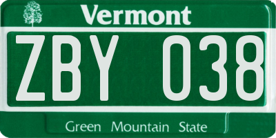 VT license plate ZBY038