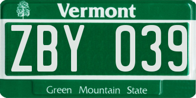 VT license plate ZBY039