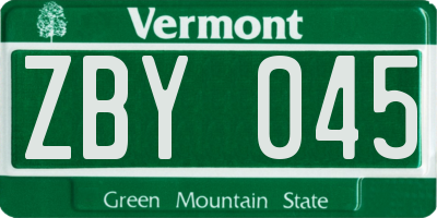 VT license plate ZBY045