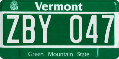 VT license plate ZBY047