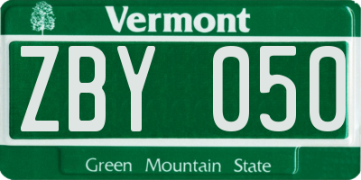 VT license plate ZBY050