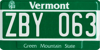 VT license plate ZBY063