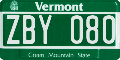 VT license plate ZBY080