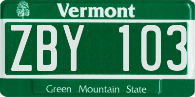 VT license plate ZBY103