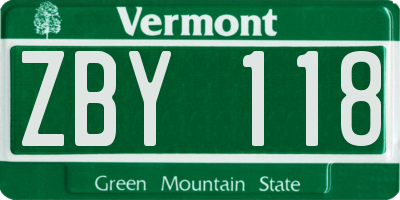 VT license plate ZBY118