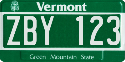 VT license plate ZBY123
