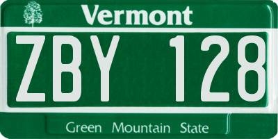 VT license plate ZBY128