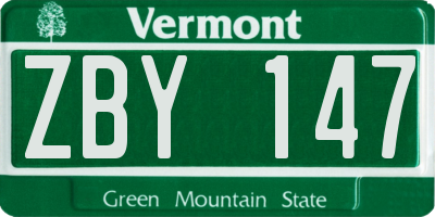 VT license plate ZBY147