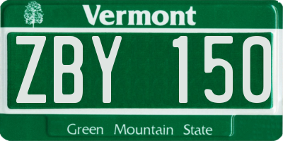 VT license plate ZBY150