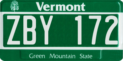 VT license plate ZBY172