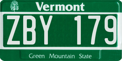 VT license plate ZBY179