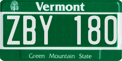 VT license plate ZBY180