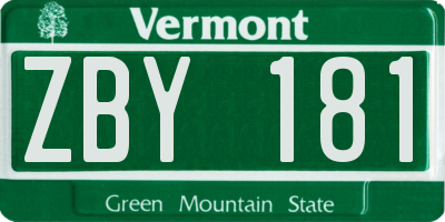 VT license plate ZBY181
