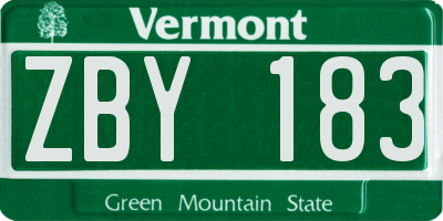 VT license plate ZBY183
