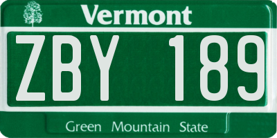 VT license plate ZBY189