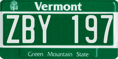 VT license plate ZBY197