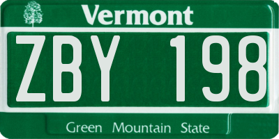 VT license plate ZBY198