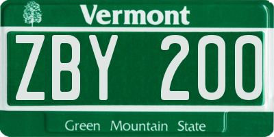 VT license plate ZBY200