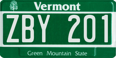 VT license plate ZBY201