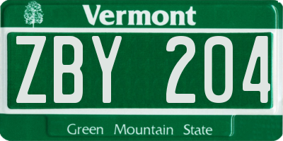 VT license plate ZBY204