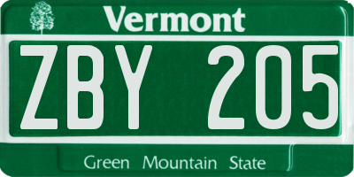 VT license plate ZBY205