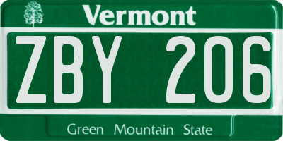 VT license plate ZBY206