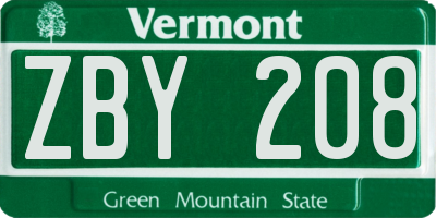 VT license plate ZBY208