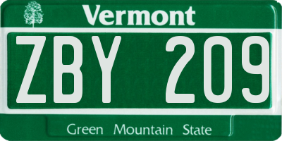 VT license plate ZBY209