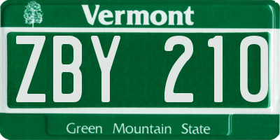 VT license plate ZBY210