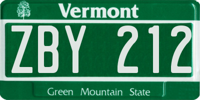 VT license plate ZBY212