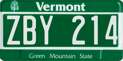 VT license plate ZBY214