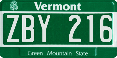 VT license plate ZBY216