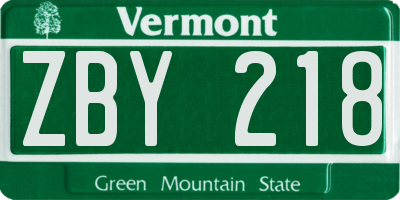 VT license plate ZBY218