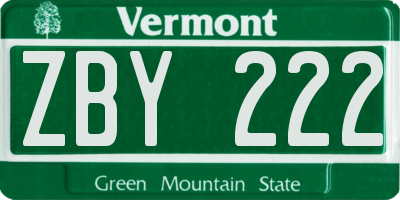 VT license plate ZBY222