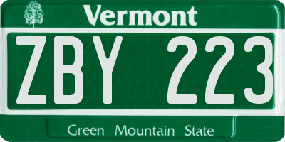 VT license plate ZBY223