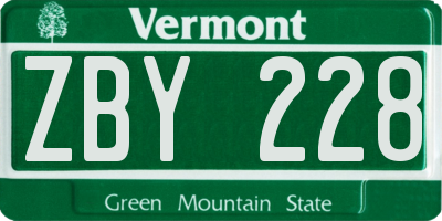 VT license plate ZBY228